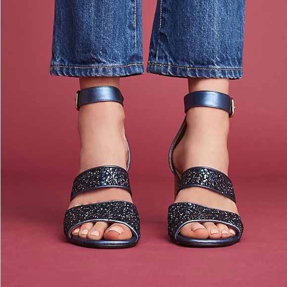 NWOT Anthropologie sparkly blue heels - Picture 2 of 10
